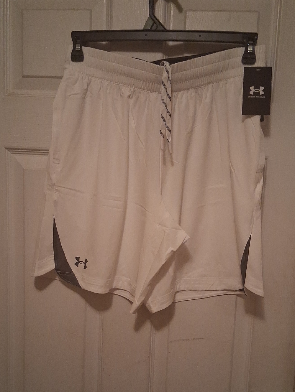 Under Armour White Shorts with Black Accents - Athletic Performance L